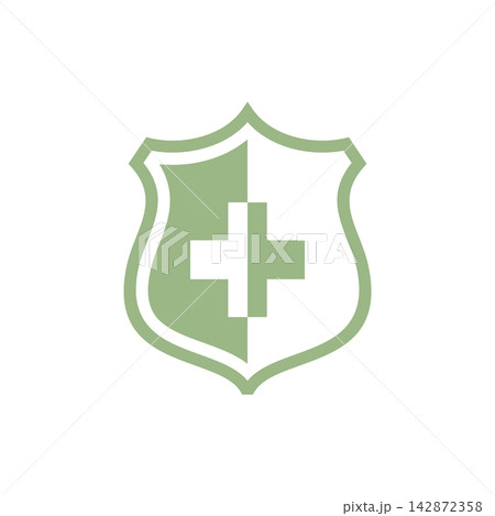 Simple Cross Healthcare Shield Icon Logo Template 142872358