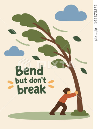 Bend But Don't Break Person and Tree in Wind Illustration Bend But Don't Break Person and Tree in Wind Illustration 142873872