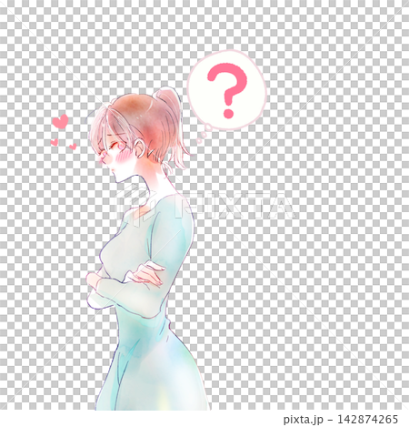 一個心存疑慮、雙臂交叉、墜入愛河的女人。 142874265