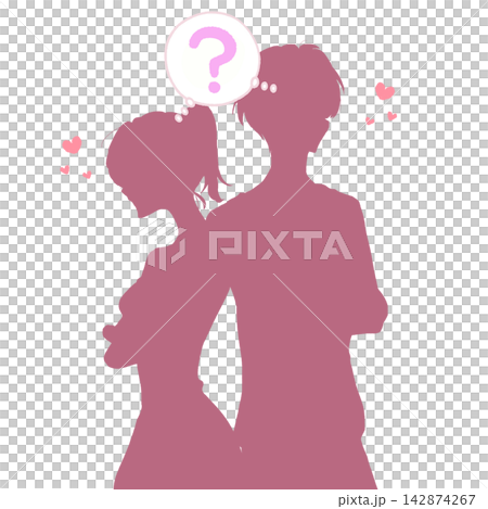 一對彼此心存疑慮的男女;手牽手;浪漫;剪影 一對彼此心存疑慮的男女;手牽手;浪漫;剪影 142874267