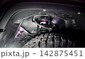 Car suspension and drive shaft. Structure of EV car spare parts. Such as Front or Rear suspension Shock absorber suspension Brake. Elements of the suspension and Chassis structure. Car service repair. 142875451