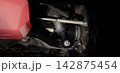 Car suspension and drive shaft. Structure of EV car spare parts. Such as Front or Rear suspension Shock absorber suspension Brake. Elements of the suspension and Chassis structure. Car service repair. 142875454