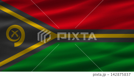 Vanuatuan flag with fabric texture. Realistic flag of Vanuatu waving Vanuatuan flag with fabric texture. Realistic flag of Vanuatu waving 142875837