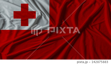 Tonga flag with fabric texture background. National flag of Tonga with cloth texture Tonga flag with fabric texture background. National flag of Tonga with cloth texture 142875883