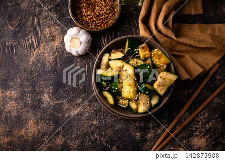 Asian style marinated cucumber with chili Asian style marinated cucumber with chili 142875988