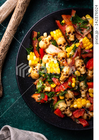 Halloween salad with cheese in shape of skull 142876024