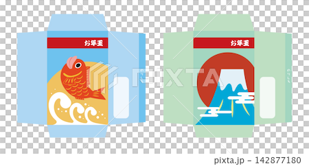 和風お祝いポチ袋ペーパークラフト展開（お年玉・祝儀袋・正月用ペーパークラフト素材） 142877180