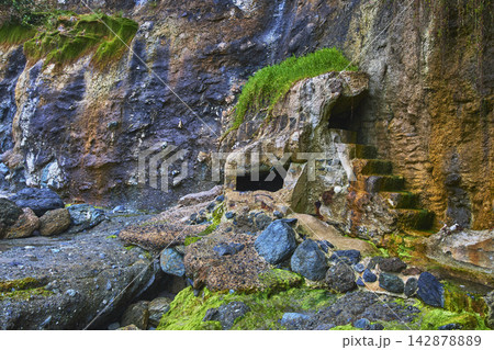 Stone Staircase and Mossy Cliff at Laguna Beach Oceanfront California Stone Staircase and Mossy Cliff at Laguna Beach Oceanfront California 142878889