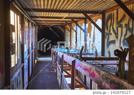 Abandoned Goldome Mill Catwalk Industrial Graffiti and Sunlit Decay Interior View Abandoned Goldome Mill Catwalk Industrial Graffiti and Sunlit Decay Interior View 142879127