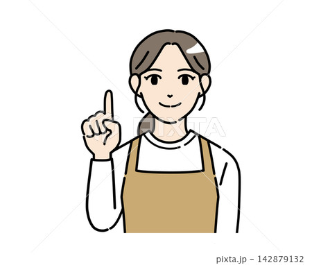 指を立てて説明する若い女性スタッフのイラスト 指を立てて説明する若い女性スタッフのイラスト 142879132