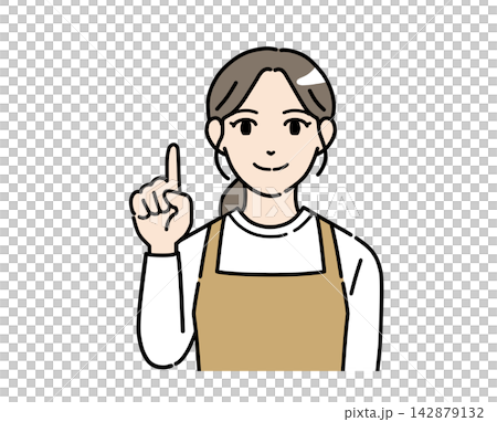 指を立てて説明する若い女性スタッフのイラスト 指を立てて説明する若い女性スタッフのイラスト 142879132