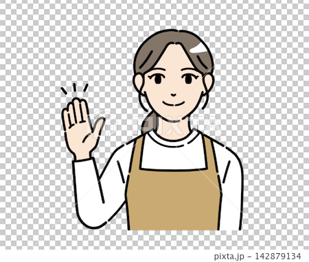 Illustration of a young female staff member raising her hand to guide someone. Illustration of a young female staff member raising her hand to guide someone. 142879134