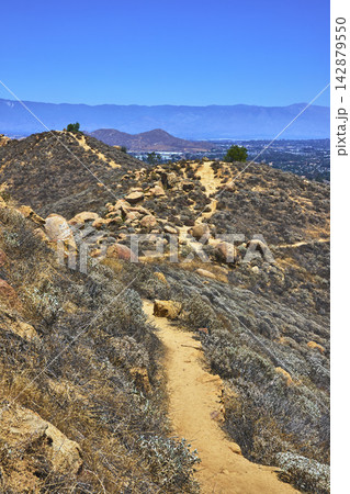 Mt Rubidoux Hiking Trail With Rocky Terrain And City Views In San Bernardino California 142879550
