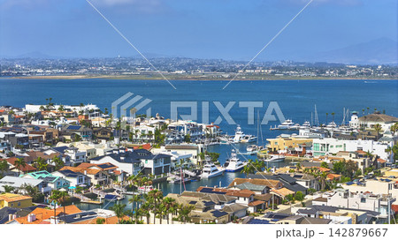 Aerial San Diego Bay Waterfront Homes Yachts and Coastal California Cityscape Aerial San Diego Bay Waterfront Homes Yachts and Coastal California Cityscape 142879667
