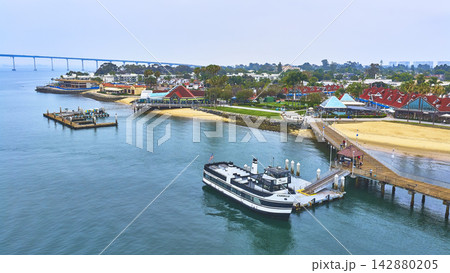Aerial San Diego Coronado Park Ferry and Waterfront Pier with Bridge View Aerial San Diego Coronado Park Ferry and Waterfront Pier with Bridge View 142880205