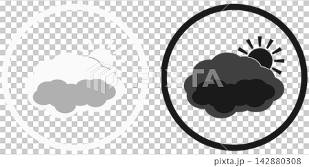Icon illustration set of clouds and sun in a circle / Illustration material for sunny then cloudy weather Icon illustration set of clouds and sun in a circle / Illustration material for sunny then cloudy weather 142880308