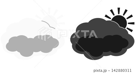 雲と太陽のアイコンイラストセット / 晴れのち曇り・お天気のイラスト素材 142880311
