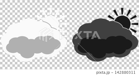 雲と太陽のアイコンイラストセット / 晴れのち曇り・お天気のイラスト素材 142880311