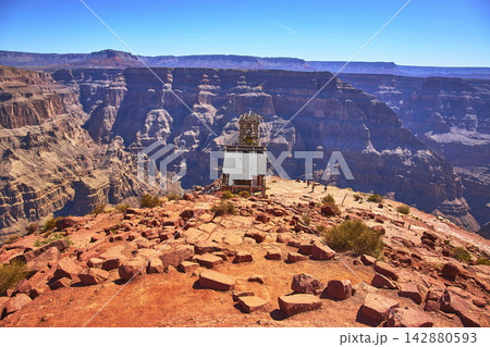 Abandoned Mine Structure on Grand Canyon West Rim with Dramatic Canyon Landscape 142880593