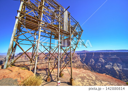 Abandoned Mine Structure Overlooking Grand Canyon West Arizona Desert Cliffs 142880814