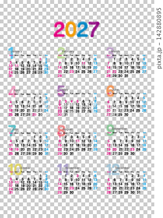 2027 年刺繡風格年曆,星期日為起始日,直式版。 2027 年刺繡風格年曆,星期日為起始日,直式版。 142880895