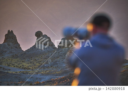 Golden Hour Photographer at Trona Pinnacles California with Dramatic Rock Formations Golden Hour Photographer at Trona Pinnacles California with Dramatic Rock Formations 142880918