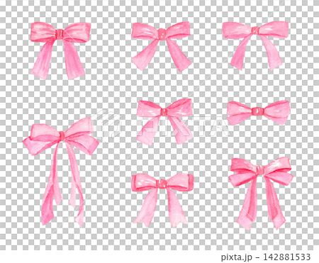 A set of watercolor illustrations of a red ribbon. A set of watercolor illustrations of a red ribbon. 142881533