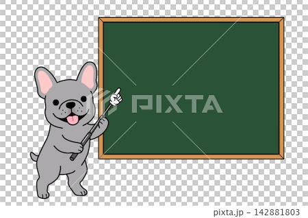 An illustration of a French Bulldog holding a pointer and pointing at a blackboard (with explanation/guide). An illustration of a French Bulldog holding a pointer and pointing at a blackboard (with explanation/guide). 142881803