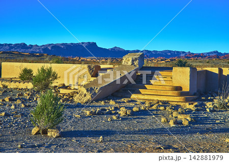 St Thomas Ghost Town Ruins and Desert Landscape at Golden Hour in Nevada St Thomas Ghost Town Ruins and Desert Landscape at Golden Hour in Nevada 142881979