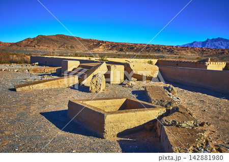 St Thomas Ghost Town Ruins Desert Landscape and Mountains Nevada St Thomas Ghost Town Ruins Desert Landscape and Mountains Nevada 142881980