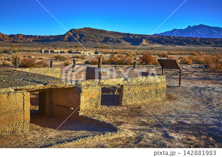 St Thomas Ghost Town Ruins Desert Landscape and Mountains Nevada 142881983