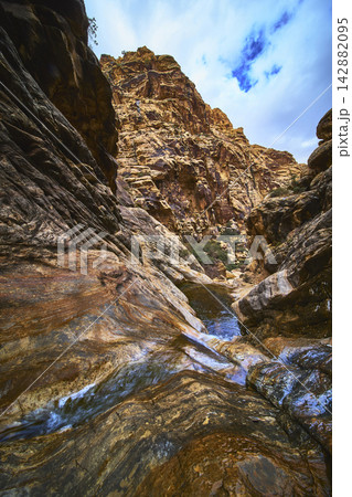 Ice Box Canyon Winter Waterfall and Red Rock Cliffs in Nevada Landscape 142882095