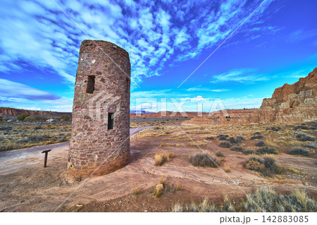 Abandoned CCC Water Tower and Dramatic Desert Landscape in Cathedral Gorge State Park Abandoned CCC Water Tower and Dramatic Desert Landscape in Cathedral Gorge State Park 142883085