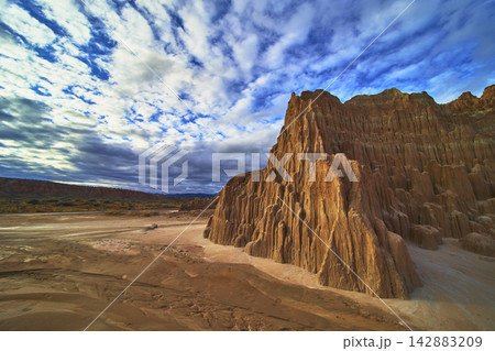 Cathedral Gorge State Park Dramatic Slot Formations and Expansive Desert Sky Cathedral Gorge State Park Dramatic Slot Formations and Expansive Desert Sky 142883209
