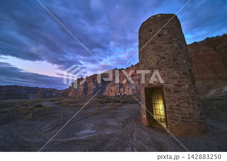 CCC Water Tower at Blue Hour in Cathedral Gorge State Park Nevada CCC Water Tower at Blue Hour in Cathedral Gorge State Park Nevada 142883250