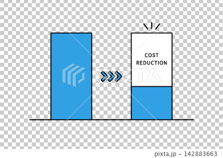 A bar graph illustrating cost reduction. 142883663
