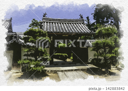 水彩画風 加古川 鶴林寺 宝生院 兵庫県加古川市 水彩画風 加古川 鶴林寺 宝生院 兵庫県加古川市 142883842