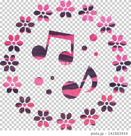 An illustration of a musical note icon with a beautiful watercolor pattern. An illustration of a musical note icon with a beautiful watercolor pattern. 142883934