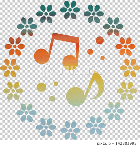 An illustration of a musical note icon with a beautiful watercolor pattern. An illustration of a musical note icon with a beautiful watercolor pattern. 142883995