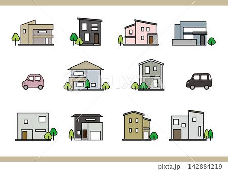 家と車のアイコンイラストセット 142884219