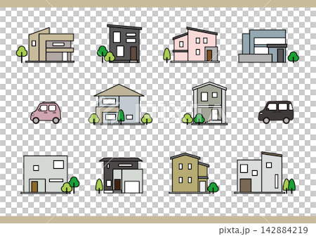 家と車のアイコンイラストセット 142884219