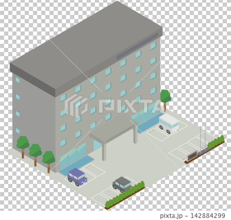 Isometric illustration of a hotel building Isometric illustration of a hotel building 142884299