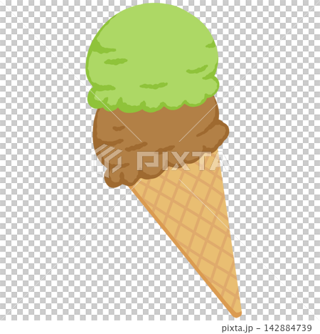 Illustration of a two-scoop ice cream cone 142884739