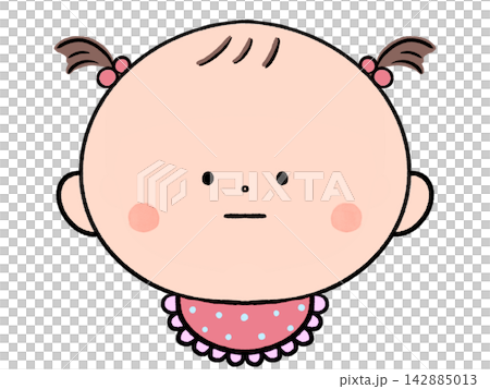 Illustration of a baby girl wearing a bib, hand-drawn. Illustration of a baby girl wearing a bib, hand-drawn. 142885013
