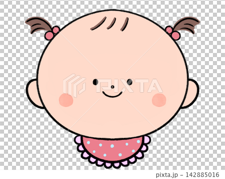 An illustration of a smiling baby girl wearing a bib. An illustration of a smiling baby girl wearing a bib. 142885016