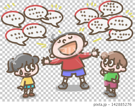 たくさん喋る子どもとそれを見ている子どものイラスト たくさん喋る子どもとそれを見ている子どものイラスト 142885276