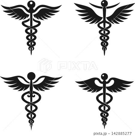 Set of caduceus symbol illustration silhouette vector Set of caduceus symbol illustration silhouette vector 142885277