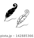 Feather Quill Pen Silhouette and Line Art Set White Background  142885366