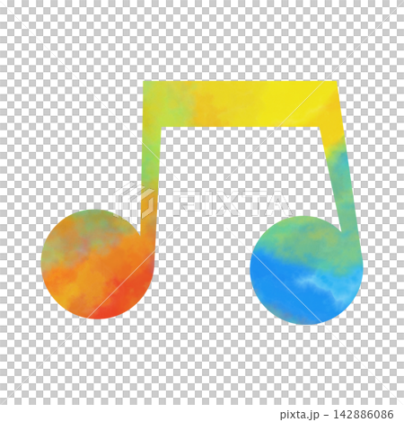 An illustration of a musical note icon with a beautiful watercolor pattern. 142886086