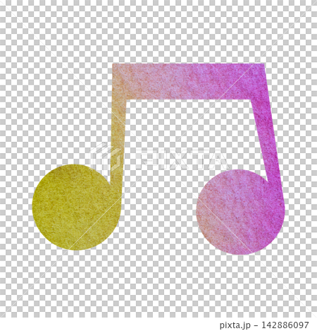 An illustration of a musical note icon with a beautiful watercolor pattern. 142886097